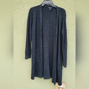 Eileen Fisher Open Duster Cardigan Sweater in Black Metallic
